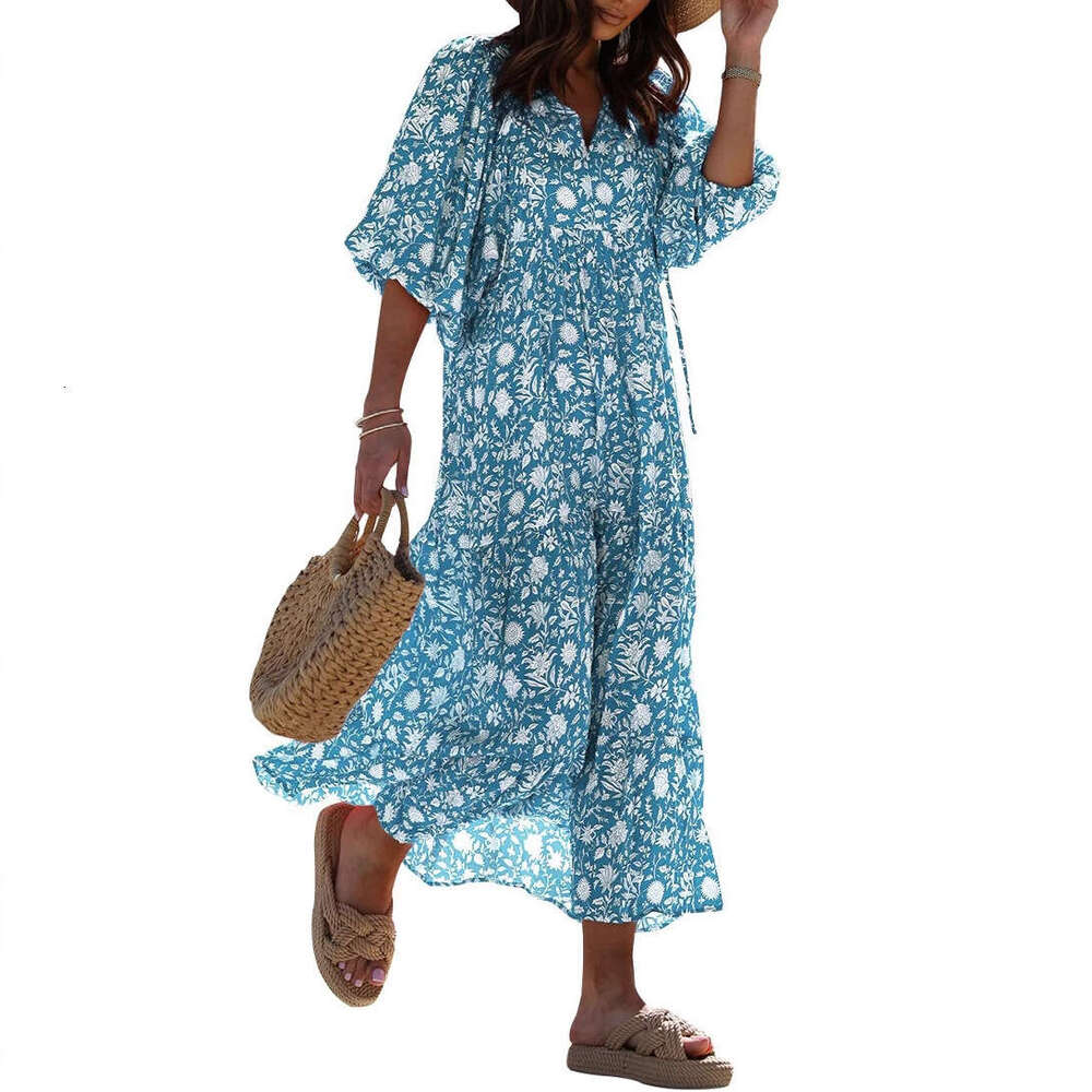 Autumn New Independent Station Hot-Selling Geometric Patchwork Puff Sleeve Dress Street Style Plus Size Women's Clothing