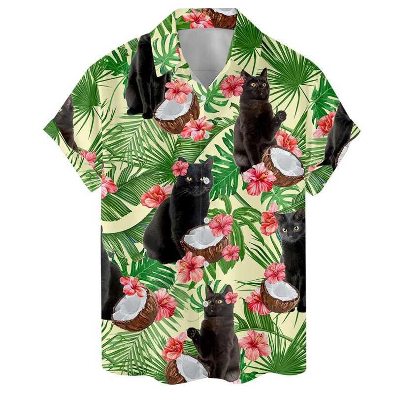 Animal Cat Raccoon Hawaiian Shirt Mens 3D Printed Dinosaur Pattern Shirt Button Collar Short Sleeve Fashion Aloha Clothing X2504101