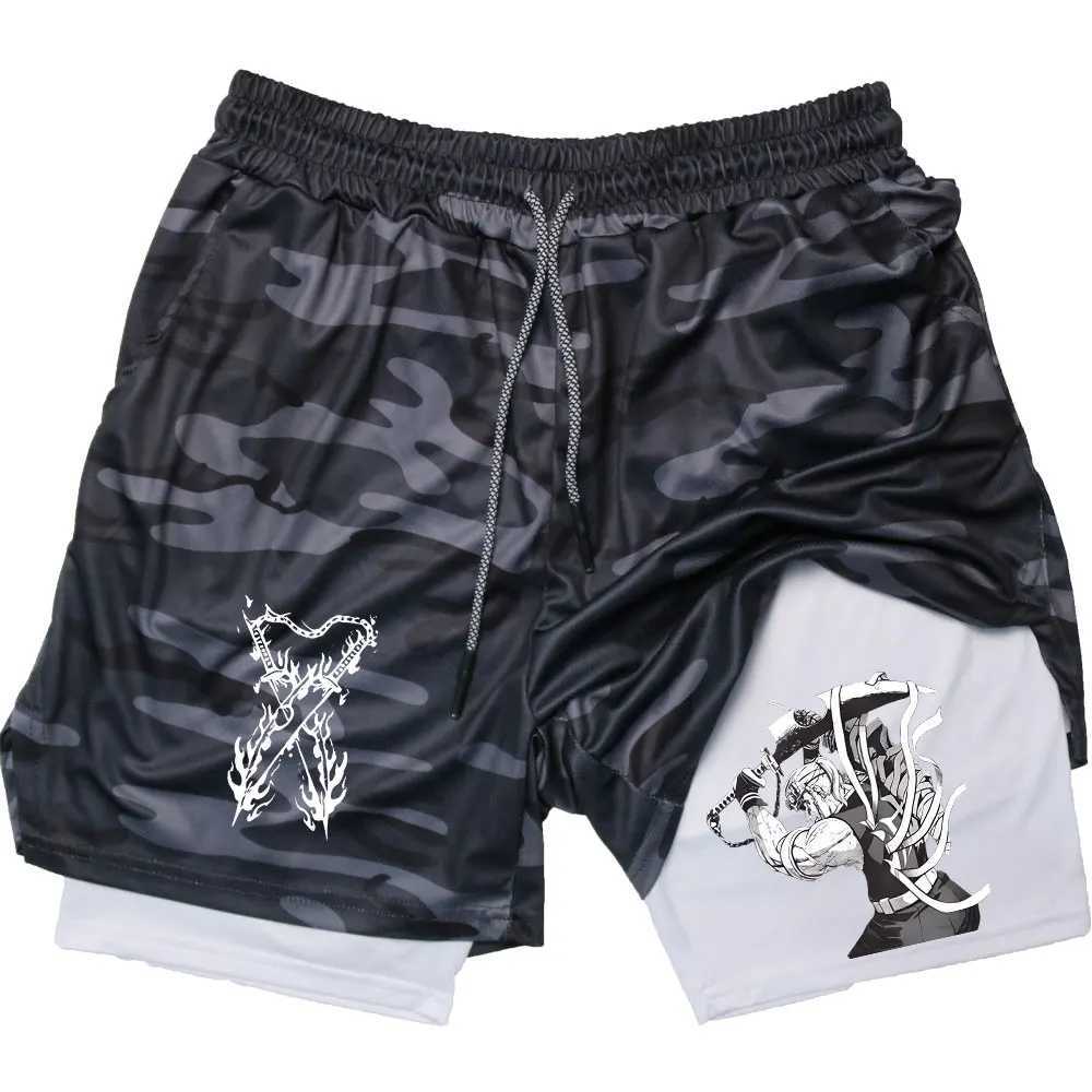Mens Performance Shorts Anime Devil Killer Gym Shorts Summer Sports Fitness Exercise Running Uzui Tengen Printed Shorts X250410