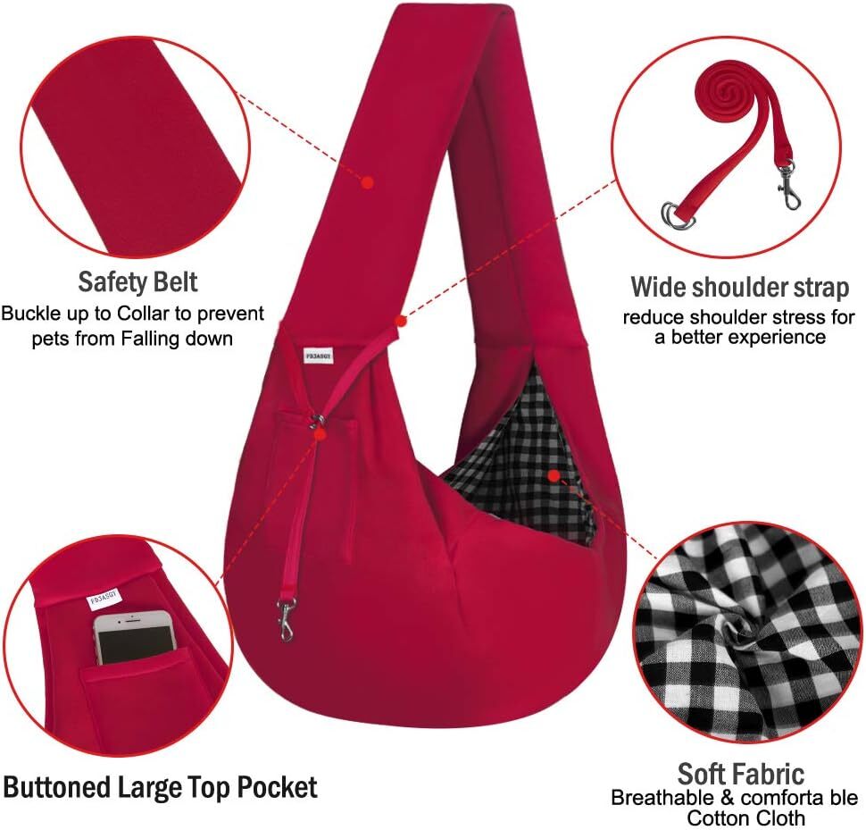 FDJASGY Small Pet Strap Strap - Hands free Double sided Pet Dog Bag Handbag with Pocket Safety Belt for Dog and Cat Outdoor Travel (Red)