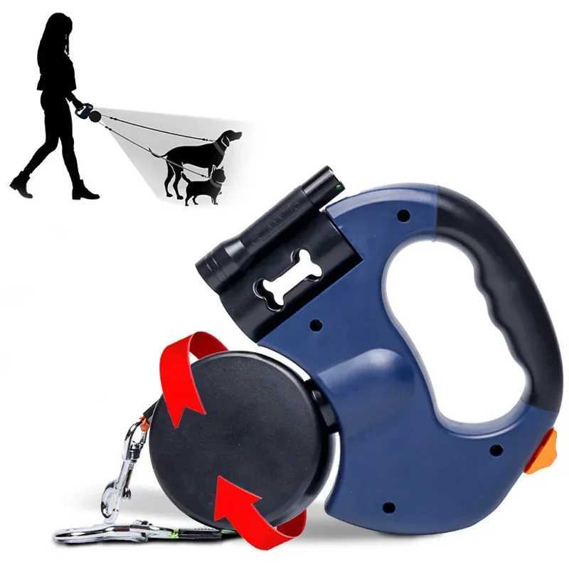 3in1 Double Head Automatic retractable Dog leash Flashlight Poop Bag Dispenser Reflective Pet Cat Extendable Puppy Traction Rope J251110