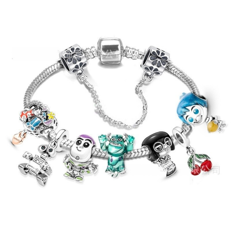 Cartoon Movies Wall e Charm Bracelet 925 Sterling Silver Murano Glass Beads Snake Chain Bracelets Women Girls Party Jewelry Spider Man Beads Pendant DIY Gift