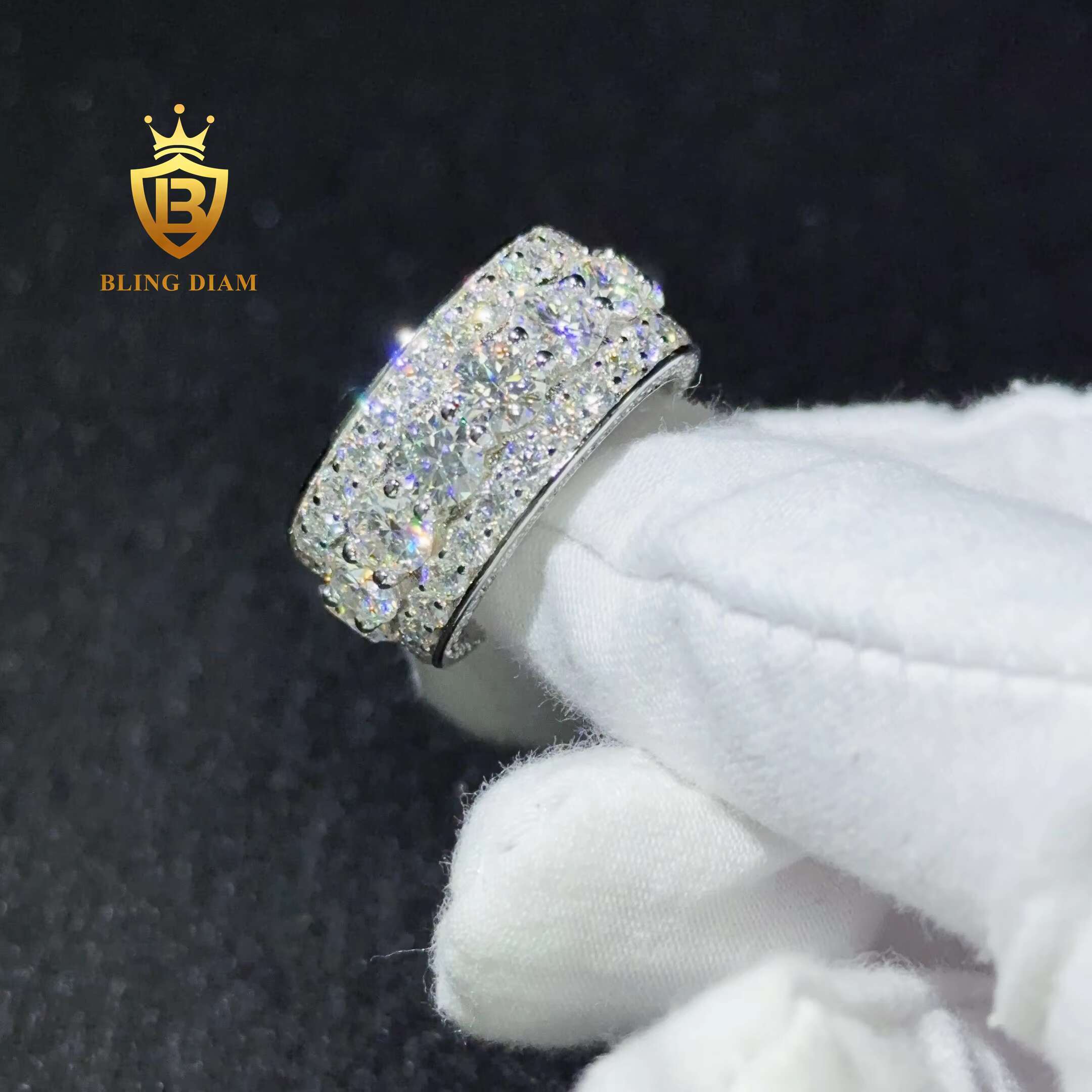 Ready to Ship GRA Certified Hiphop Mens Ring Ice Out Moissanite Ring 925 Sterling Sliver Rapper Cuban Link Ring