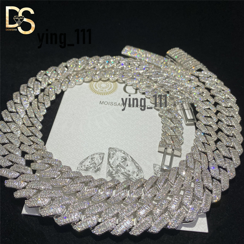 New Fashion 15mm Hip Hop Mens S925 Silver Plated Moissanite Diamond Iced Out Cuban Chain Necklace