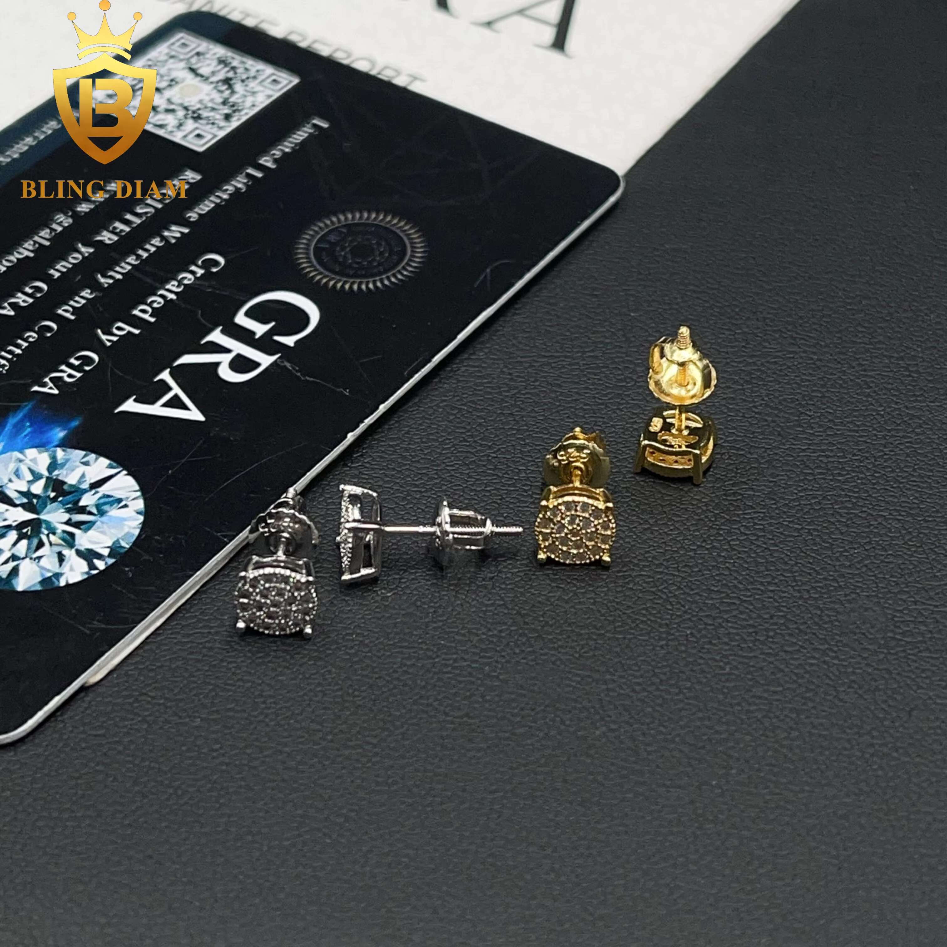6.5mm Fashion Jewelry Stud 925 Silver Screw Back VVS Moissanite GRA Certificate Earrings Women Men