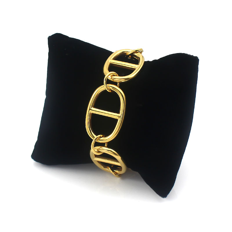 18K Gold Plated Stainless Steel Jewelry Pig Nose Chain Bracelet Miami Cuban Link Bracelet Multiple Design Chunky Bracelets Women