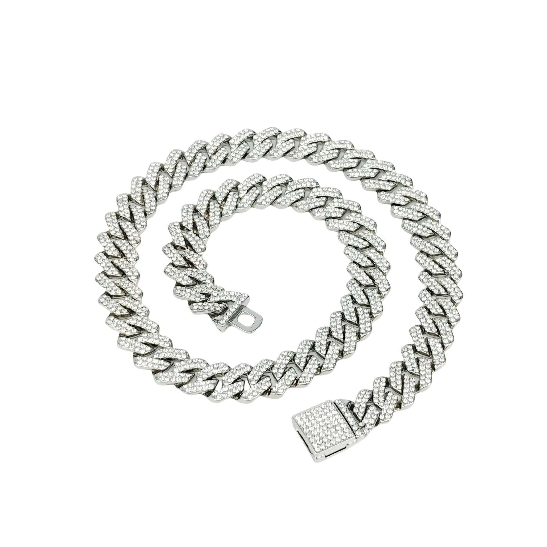 14mm chilled Miami Halslet all stone gold-plated necklace, Cuban men's chain necklace