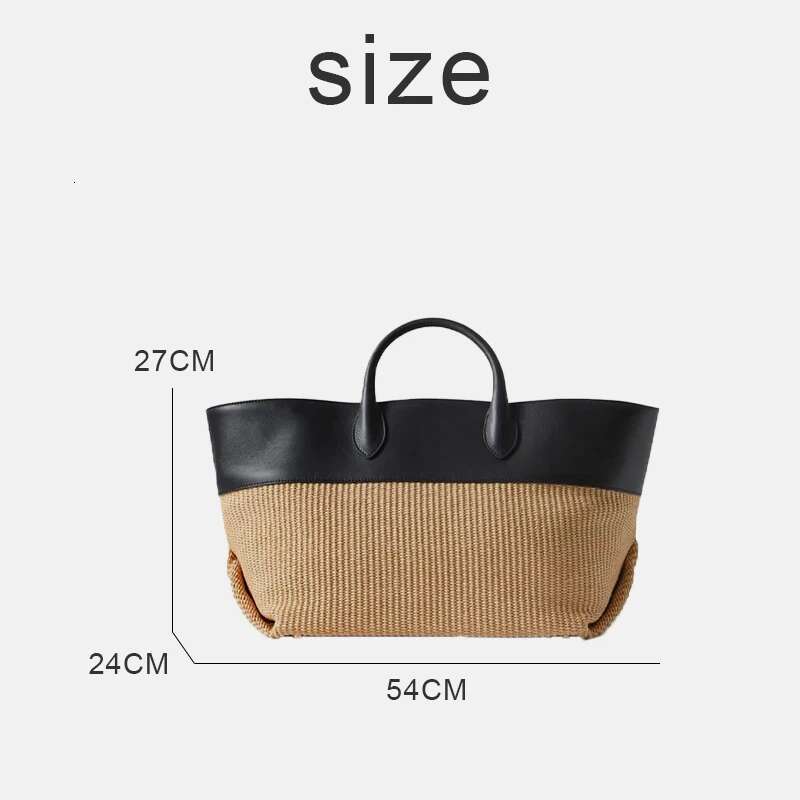 Genuine Leather Straw Tote Bags For Women Designer Handbags Purses 2024 New In Cowhide Top Handle Large Capacity Shoulder