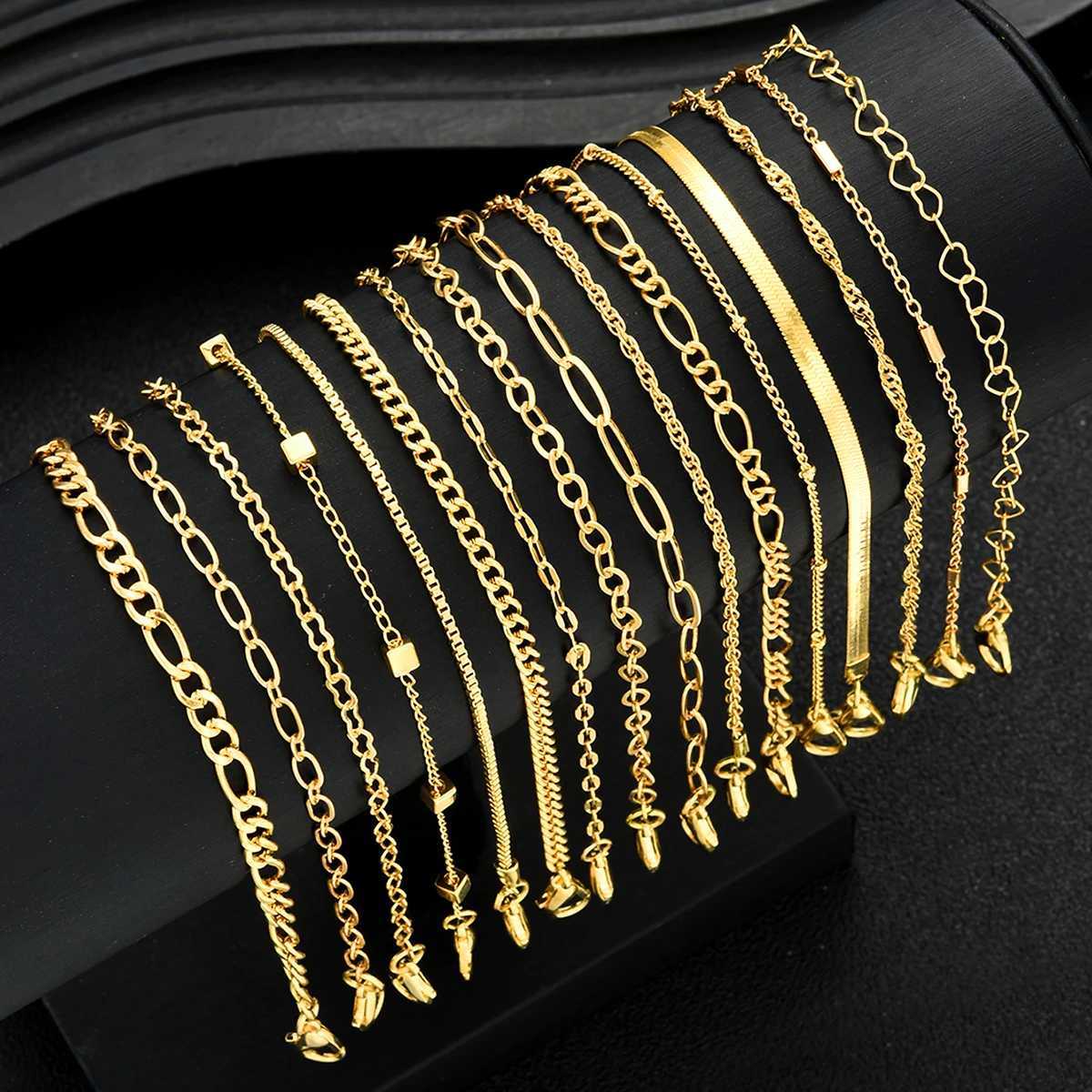 16pcs Fashion Boho Twist Chain Bracelet Set for Women Punk Gold Silver Color Adjustable Cuban Link Bracelets Daily Jewelry GiftsT251110