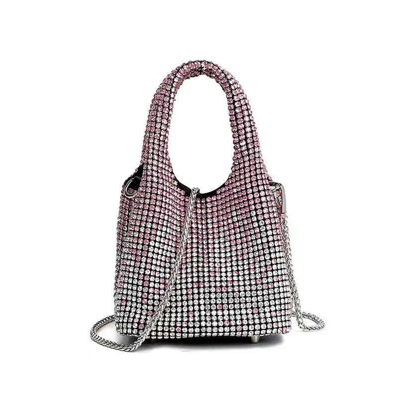 Crystal Shiny Rhinestones Diamond Bucket Bag Women Handbag Gradient Color Evening Bag Wedding Party Clutch Purse Crossbody Bag R251110