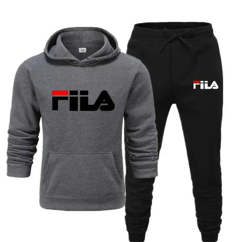 Mens hoodie set for autumn and winter hoodie and sweatpants set Hoodie with a pullover and fashionable trousers - two-piece p W251110