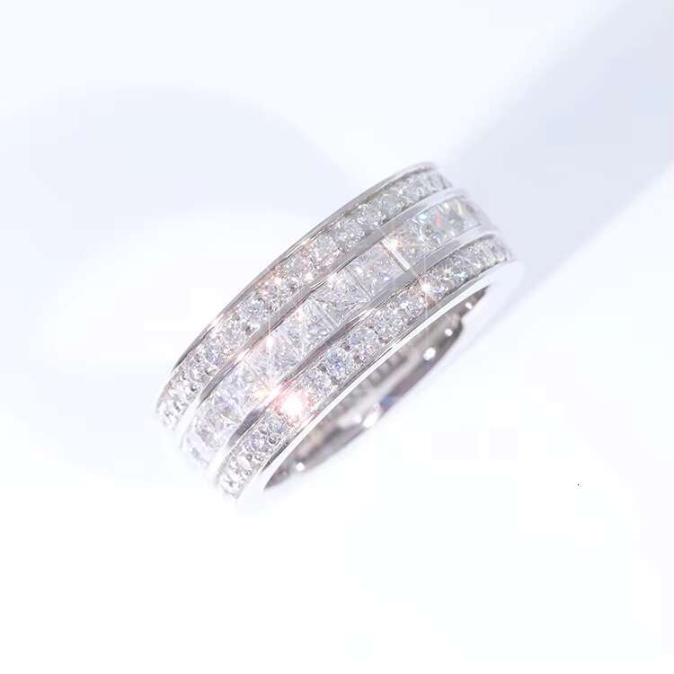 Custom Fashion Design 925 Solid Silver With 3 Rows Moissanite Diamonds Mens Hiphop Jewelry Rings