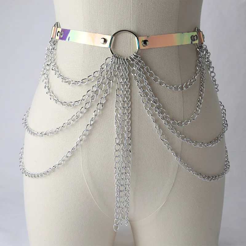 Sexy Wen Gothic hip-hop belt with chain Harajuku punk style Jk waist adjustable disco dance Pu dress jeans belt X250410