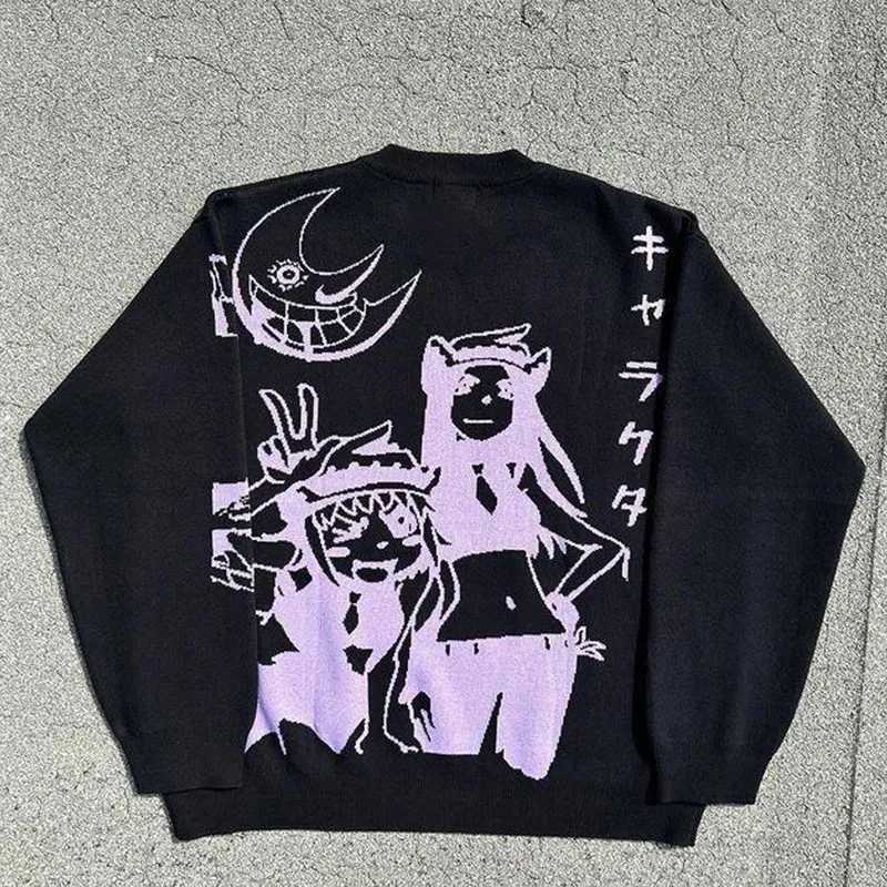 Fashion Harajuku fashion womens couple fall and winter sweater Y2K retro 2000s gothic fitted round neck tops clothing 2024 new Y251110