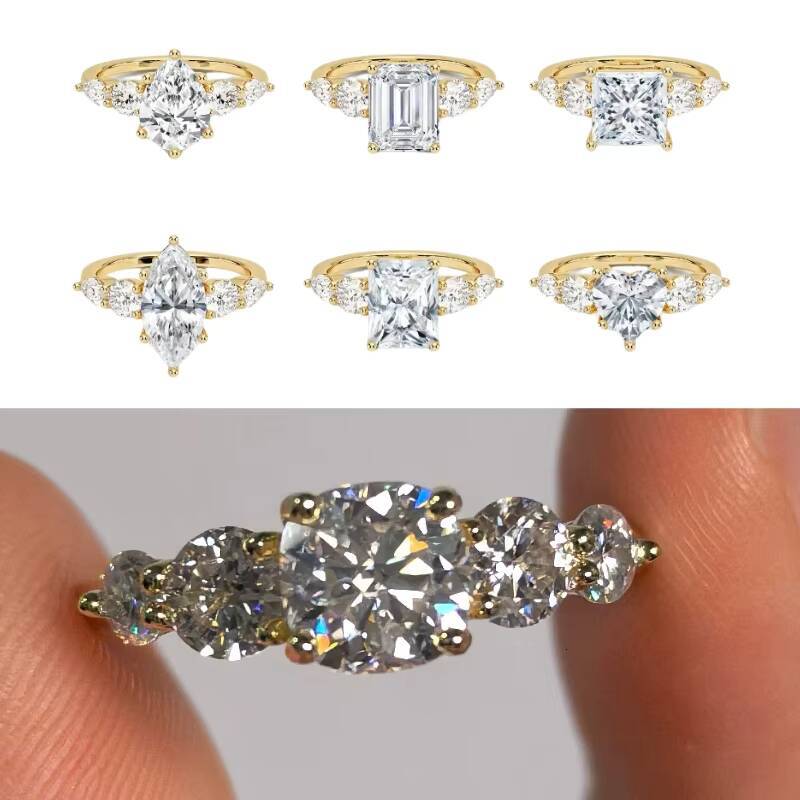 Classic S925 Silver Sterling Total Moissanite Jewelry Rings 1ct Round Cut Gold Diamond Wedding Moissanite Ring
