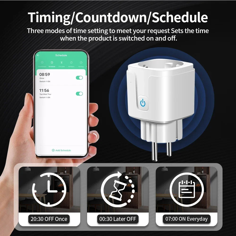 TNCE Tuya WiFi/Zigbee Smart Plug 16A/20A EU Smart Socket With Power Monitoring Timing Function Work With Alexa GoogleHome 250402