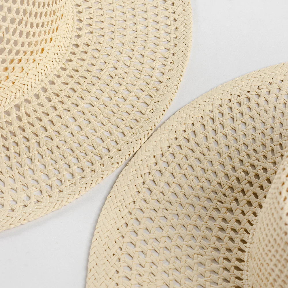 USPOP Spring Summer Fashion Casual Hand-woven Hollow Wide Brim Straw Hat Breathable Beach Hat Straw Jazz Fedoras 250409