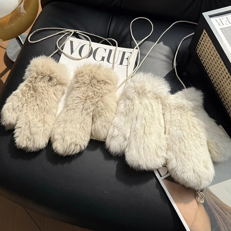 Winter women real rabbit fur gloves 100 Natural thick style rabbit fur mittens Outdoor girls keep warm hand knitted fur glove 251106