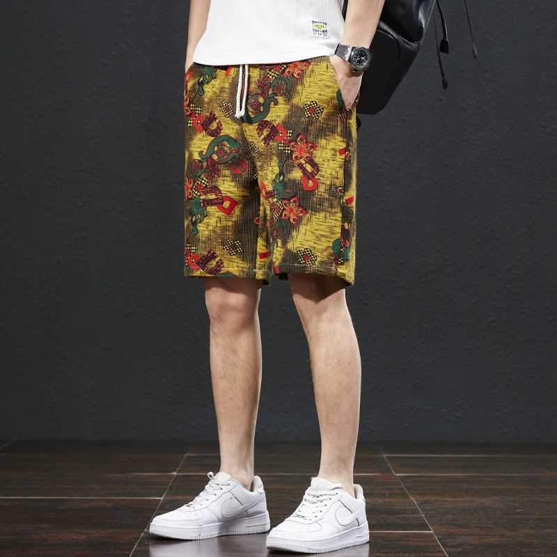 2024 Summer New Printed Beach Pants Mens Loose Trendy Capris Street Casual Outdoor ShortsW250410