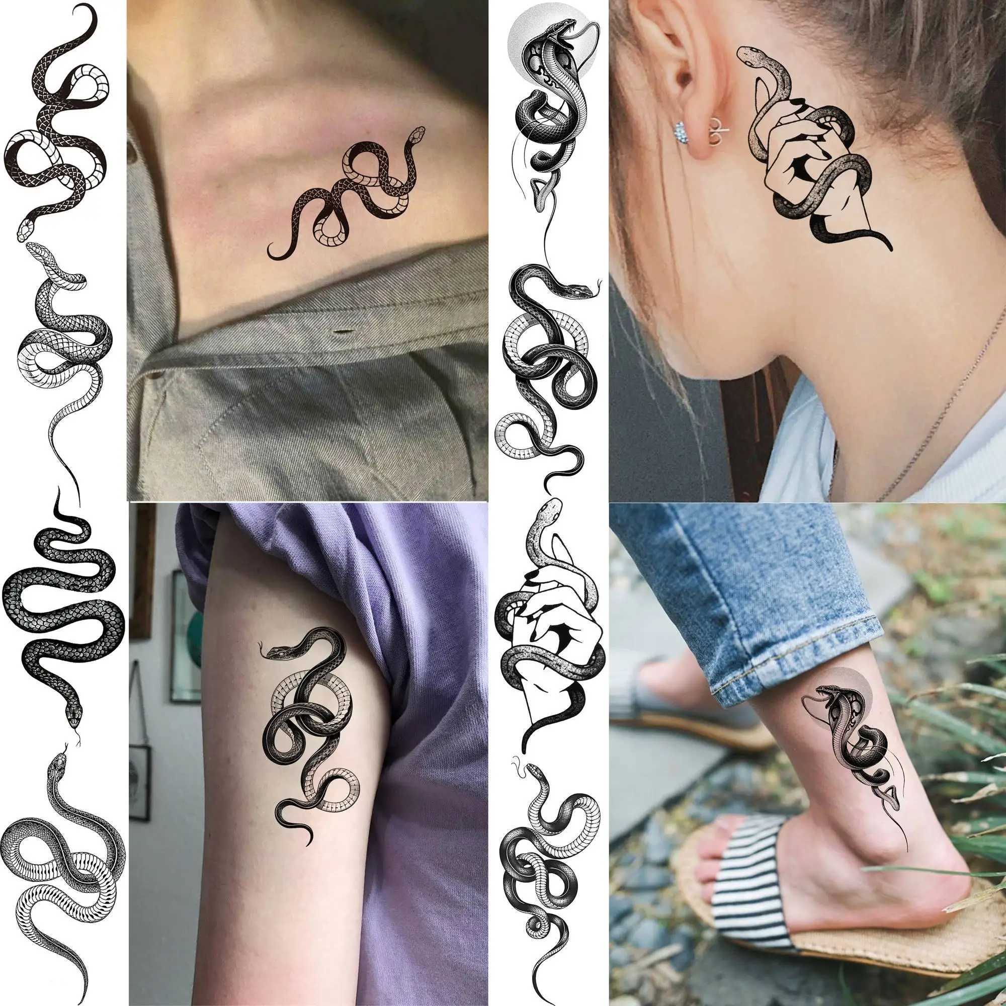 18 mini snake temporary tattoos suitable for men women neck prosthetic hand tattoo stickers DIY mini black snake holiday tattoo stickers W250410