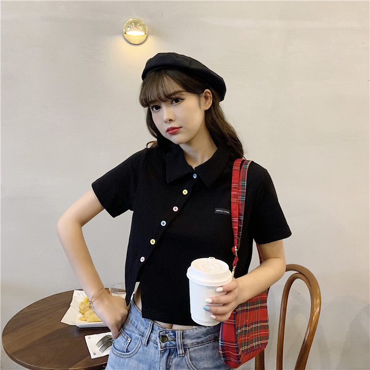 2025S Designer Women S T Shirt Cotton Summer New Polo Shirt Sleeved T Shirt Women S Slim Fit High Waisted Lapel Short Student Top Trend
