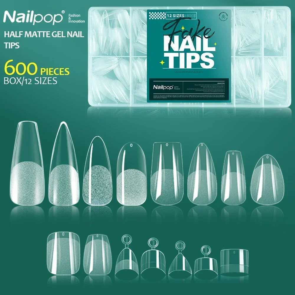 Nail polish 600PCS soft gel X nail tip full cover coffin fine grain false nail ultra short almond square immersion gel false nail tip W250410