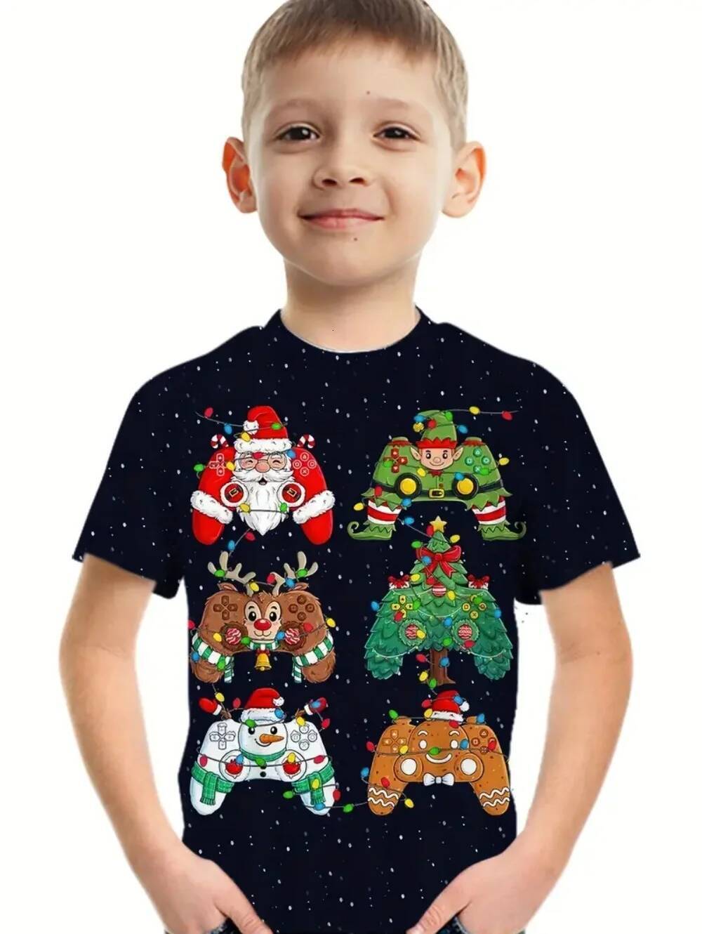 Christmas Christmas Children's Clothing Santa Claus 3D Print T-Shirts for Boys Short Sleeve Child T-Shirt Christmas Casual Girls Summer Clothes T