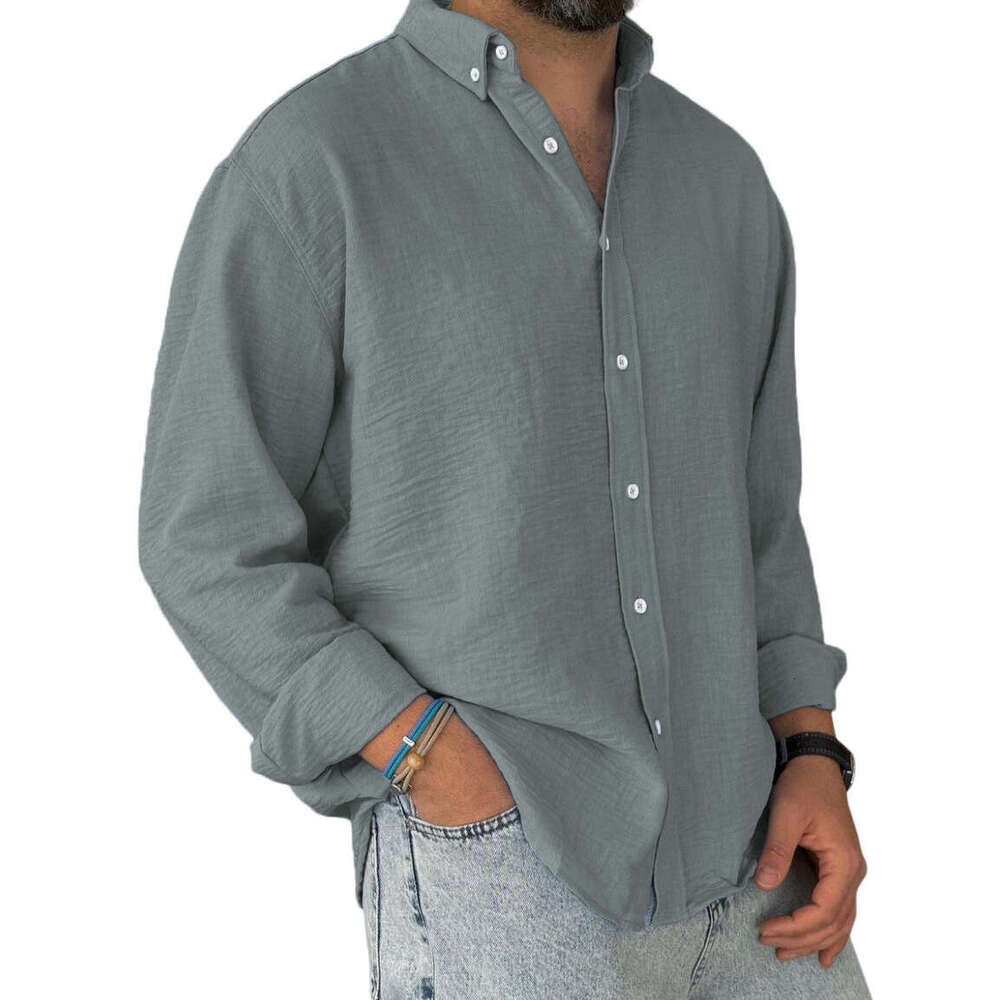 Amazon New Clothing Export Washed Cotton Button Long Sleeve Men's Shirt