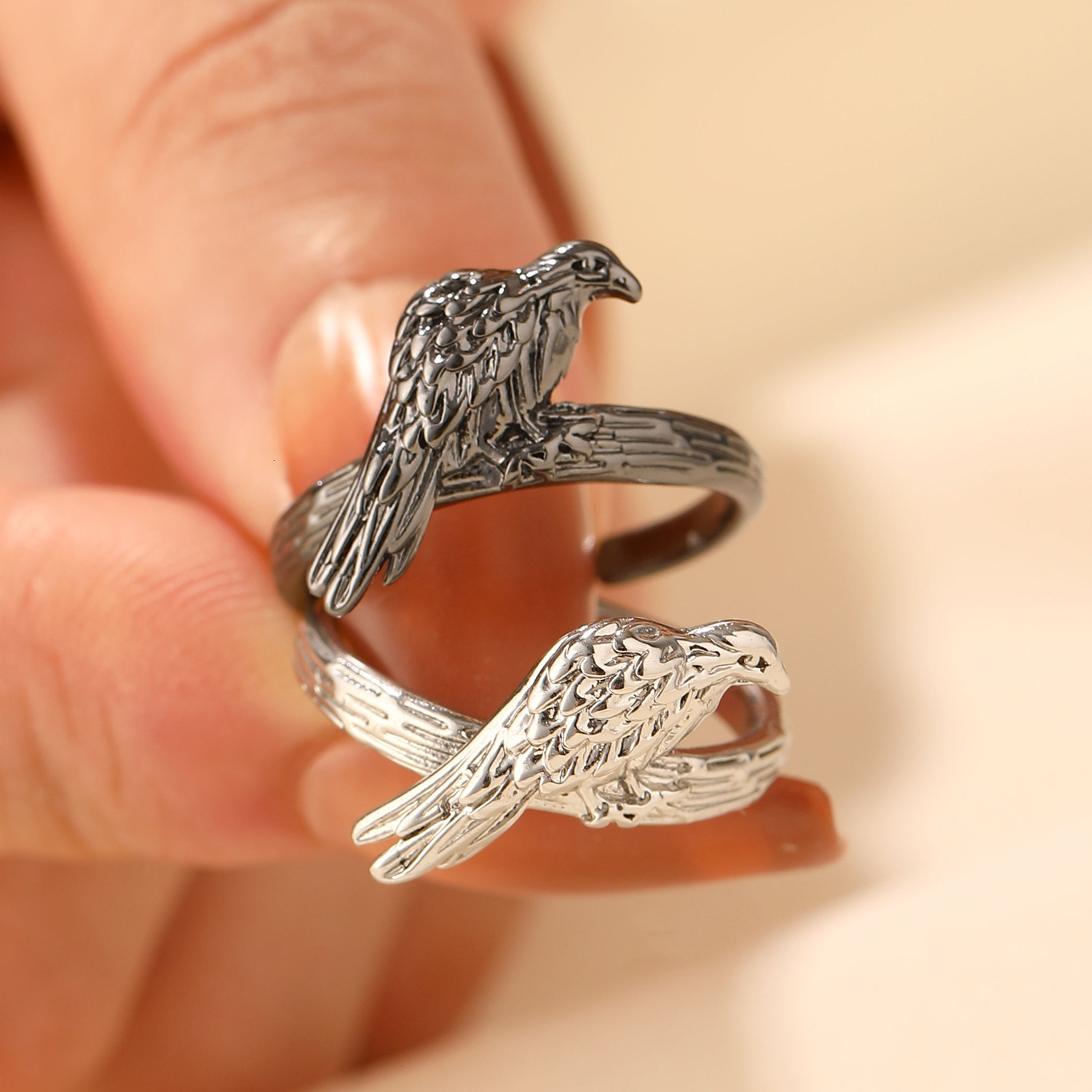 Dark Style Personality Punk Bird Raven Open for Women Niche Couple Ring