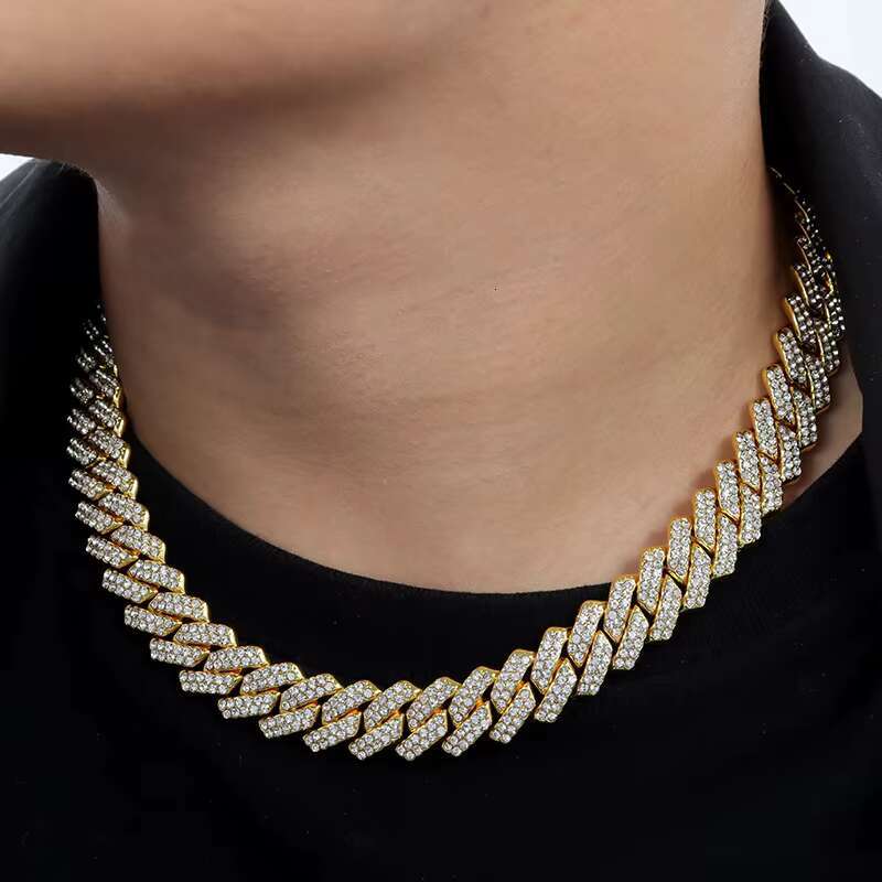 Hot-selg 12MM Gold Sier-plated Rhies Cuban Chain Alloy Punk Hip-hop Jewelry with the Same Accessories Rap Stars