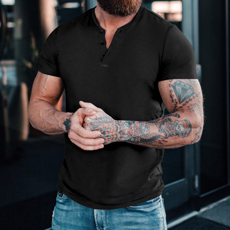 2025 Summer plus casual mens clothing Henry round neck short sleeved t-shirt casual slim fit Polo