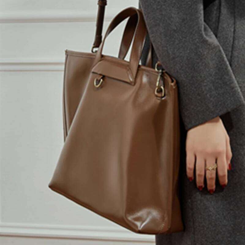 Burminsa Vintage Genuine Leather Large Tote Handbags For Women 2025 Luxury Designer Shopper Work Ladies Shoulder Crossbody Bags