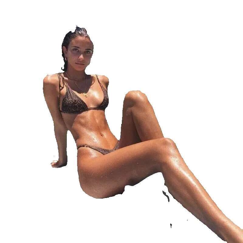 2024 Micro Leopard bikini women's high waisted bandage push up sexy swimsuit padded thong swimsuit, summer beach vacation 1