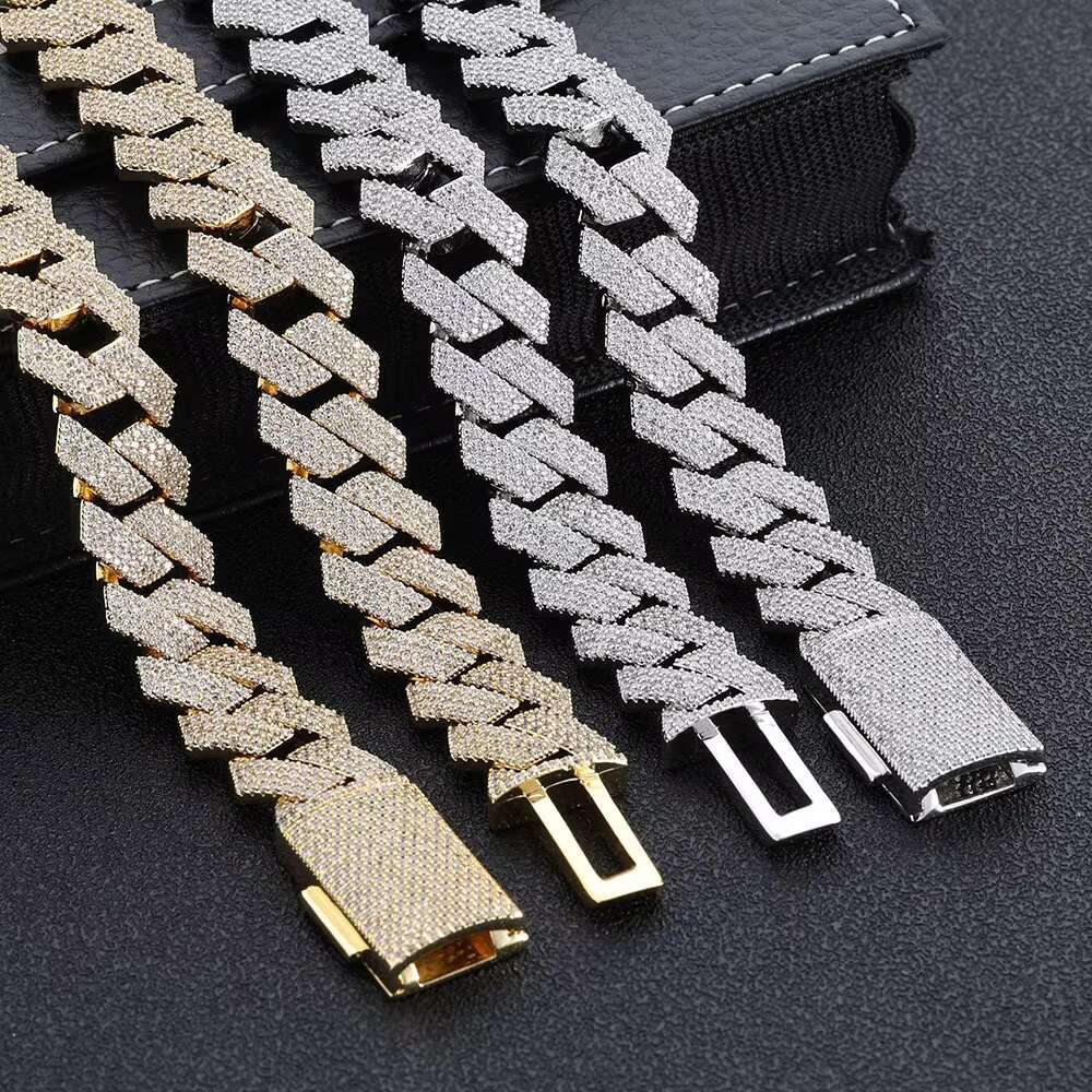 15mm S925 Silver Bracelet Hip Hop Moissanite Diamond Shaped Cuban Chain Fine Chain Link