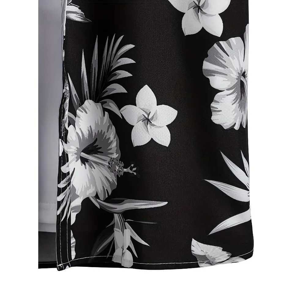Hawaiian style floral pattern mens short sleeved lapel shirt summer outdoor vacation mens button up shirt X250410