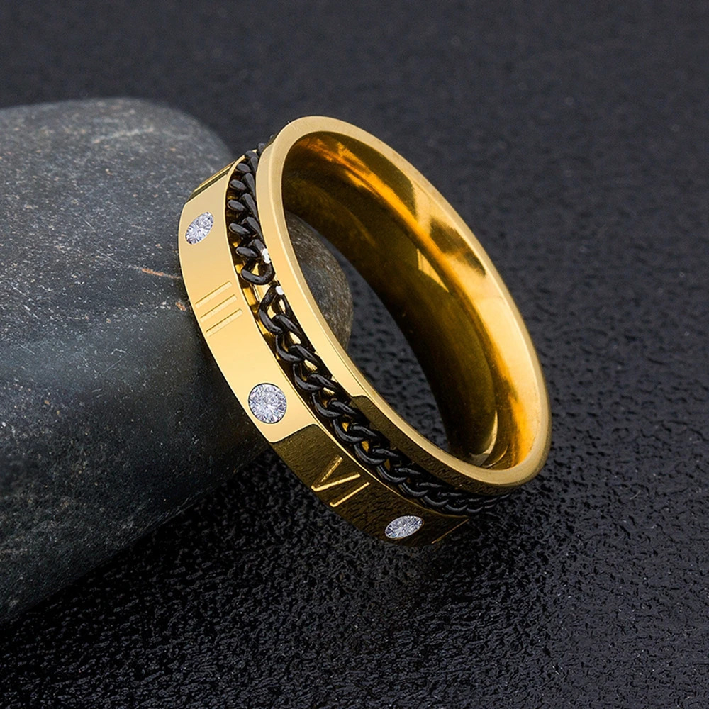 TYO Wedding Ring Stainless Steel Roman Numeral Men Rings High Quality Cubic Zirconia Punk Spinner Chain Women Jewelry For Party 251110