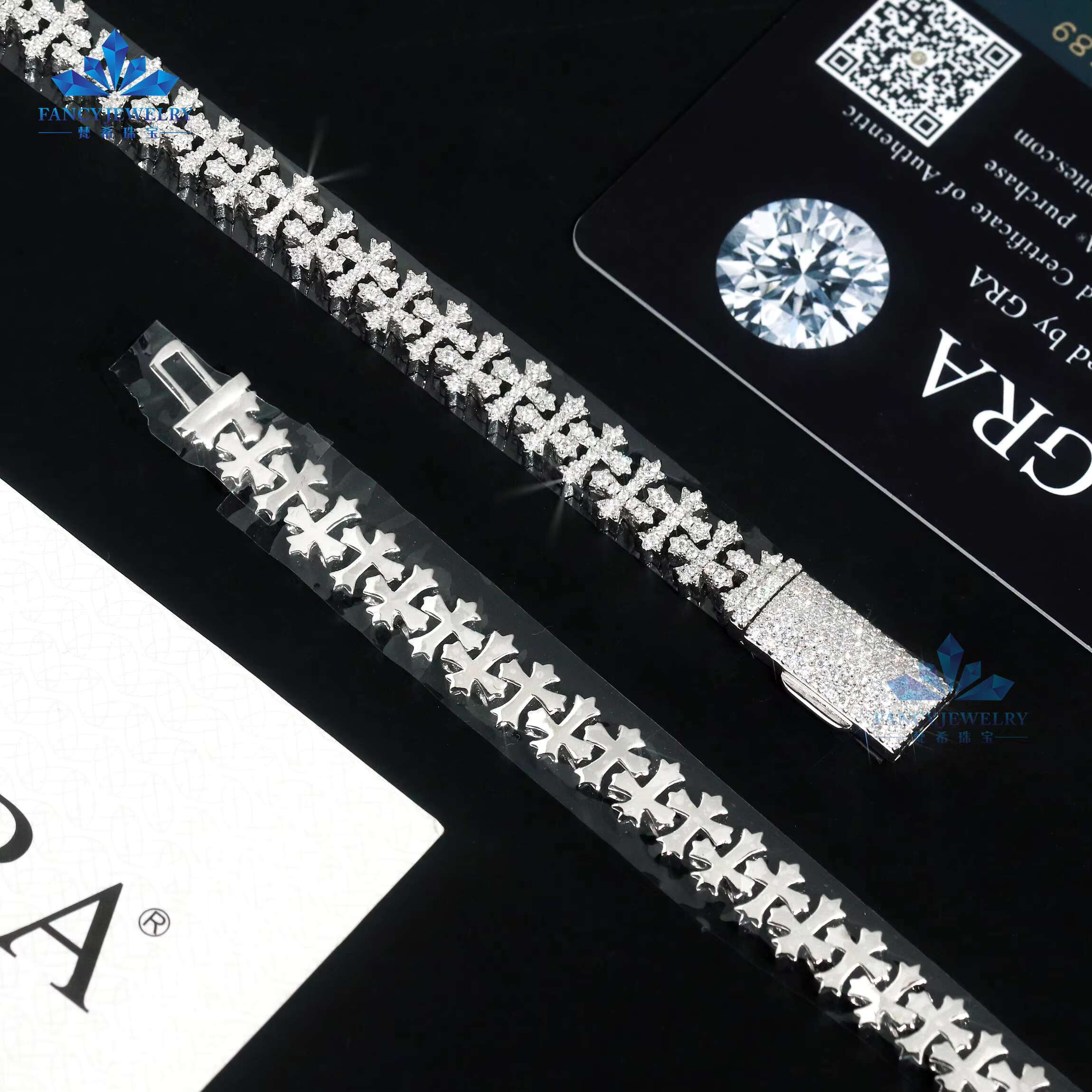Hot Sale Good Quality Moissanite Diamond Bracelet Heart and Cross Shape D VVS 925 Silver Hiphop Ice Out Bracelet Wedding Gifts