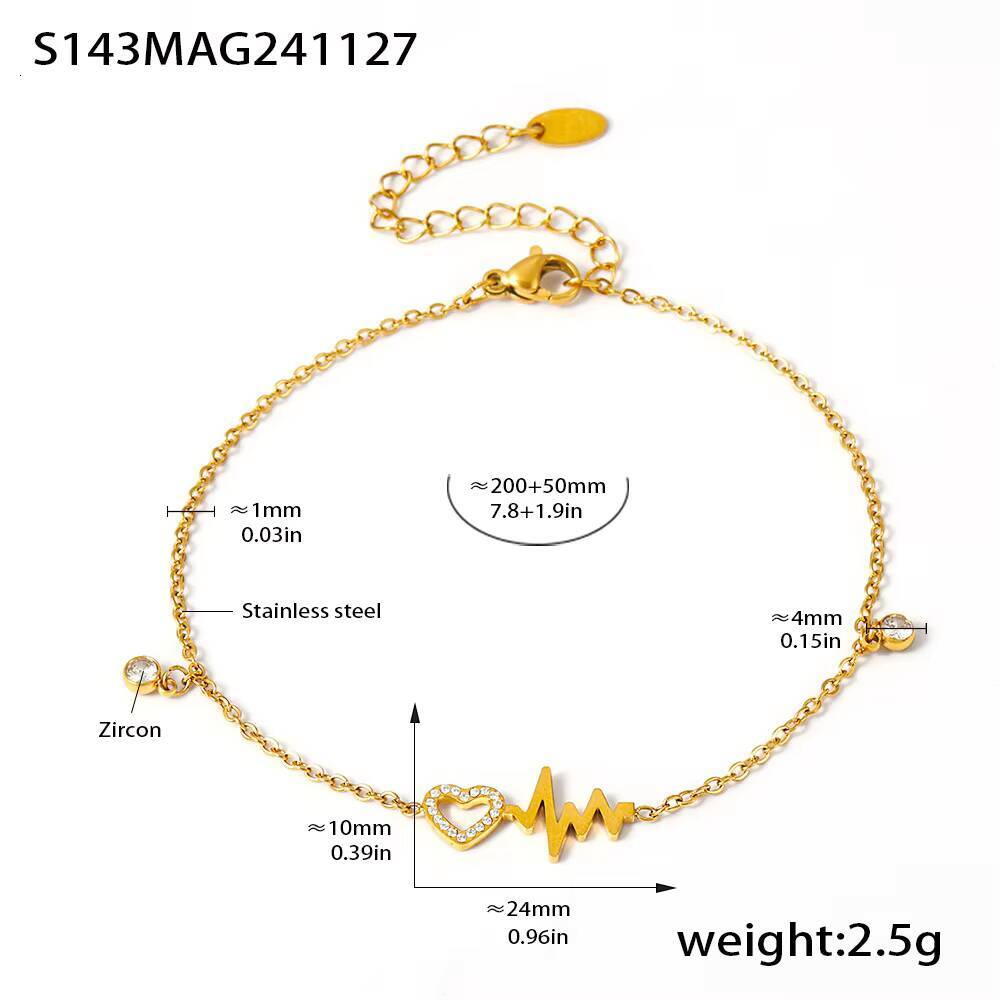 Elegant Gold-Plated Stainless Steel Anklets for Ladies Sexy Zircon Heart Chains for Party Fashion Jewelry Main Stone Moissanite