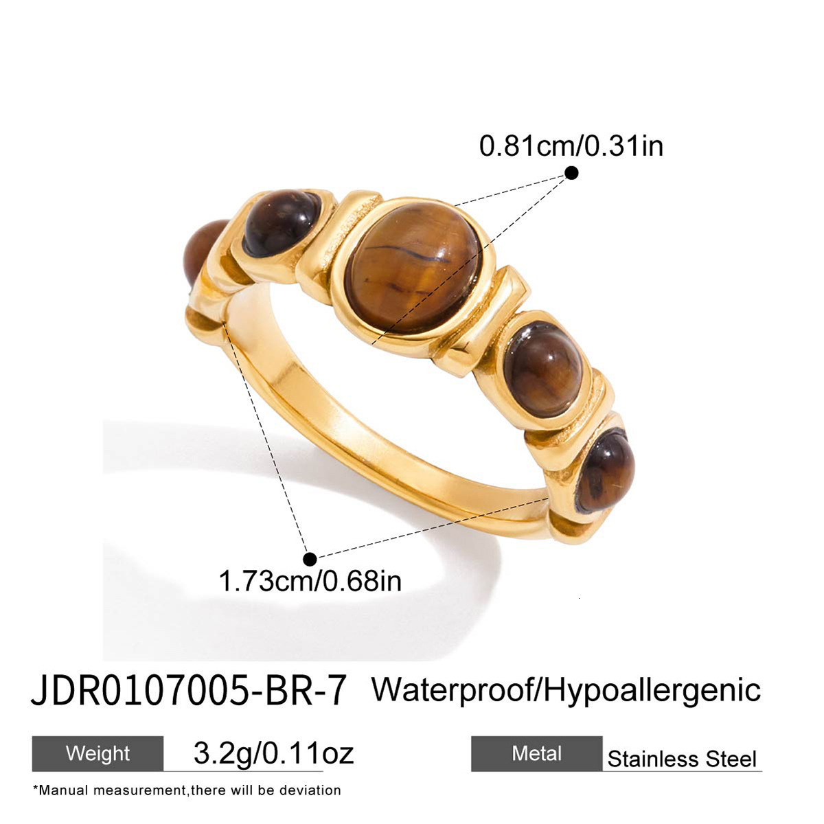 Fashion Ring Jieding Tiger Eye Designer Ring Stone Titanium Steel Ring Non-fading Stainless Steel Agate Jewelry For Women High-end Cross-border Rings