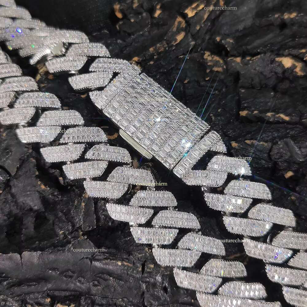 Customized 20mm 2 Rows Baguette CZ Zircon Iced Out Miami Cuban k Chain Bracelet Bg Brass Hip Hop Jewelry Necklace