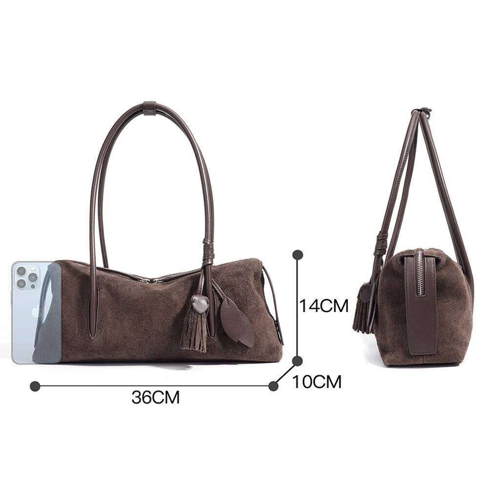 New Suede Shoulder For Women Minimalist Vintage Underarm Hobo Purse Genuine Leather Casual Office Commute Crossbody Bag St251110