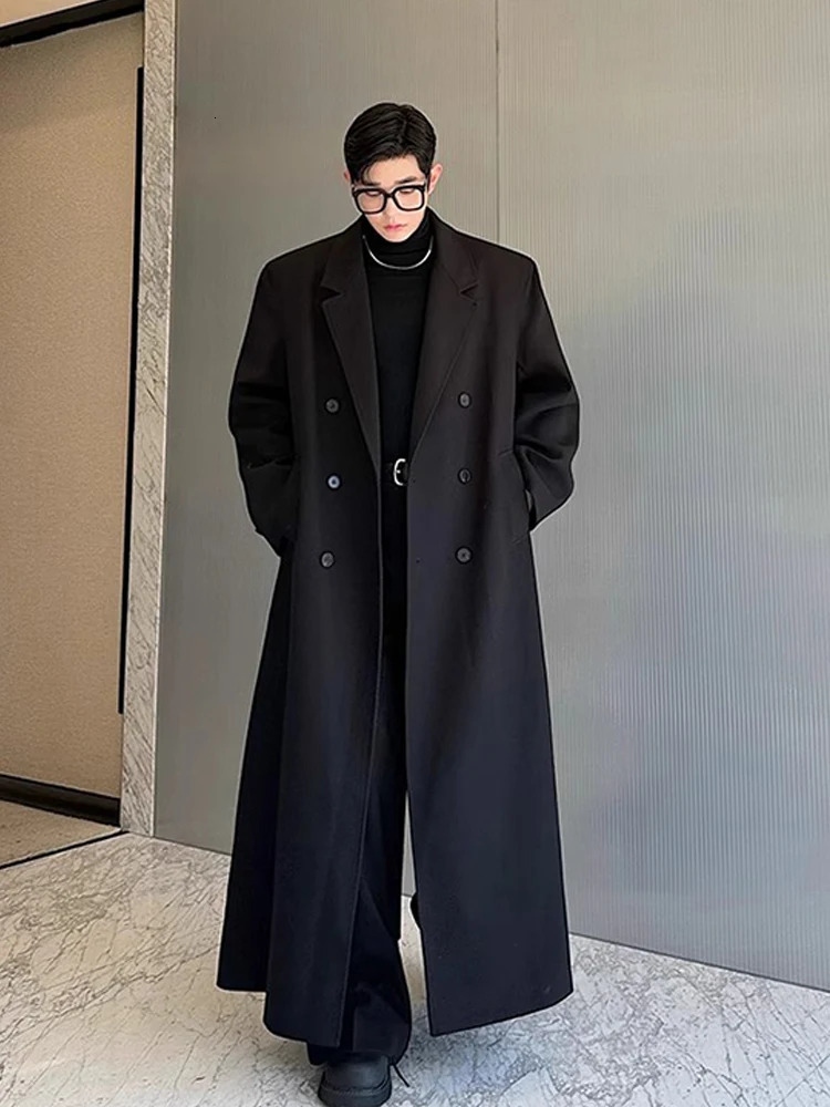 Mauroicardi Spring Autumn Extra Logn Black Oversized Flowy Soft Trench Coat for Men with Back High Slit Loose Casual Overcoat 251103