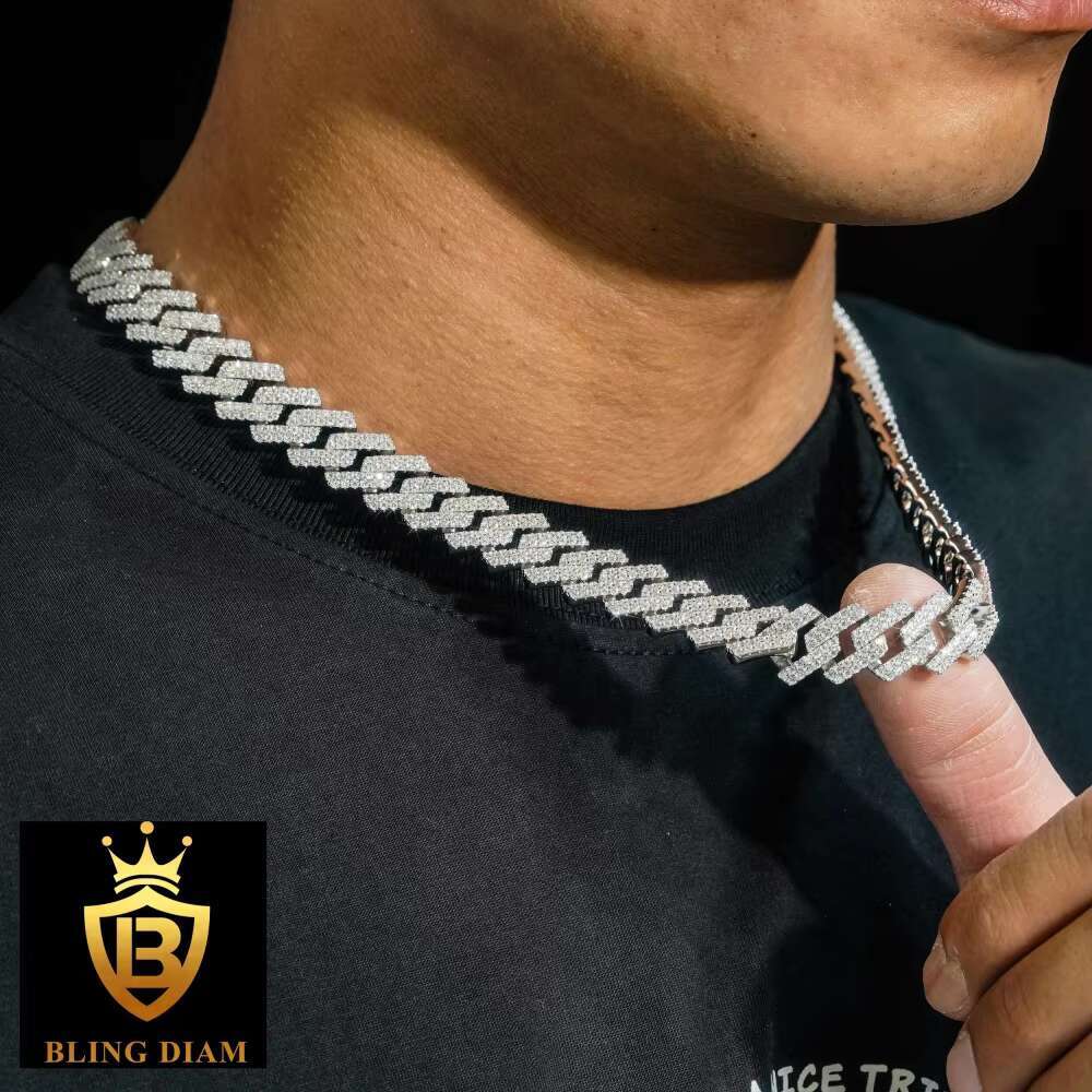 Blingdiam Hip Hop Mens Full Diamond Iced Out 12mm Cuban Link Chain 14K 18K Gold 925 Silver Moissanite Cuban Necklet