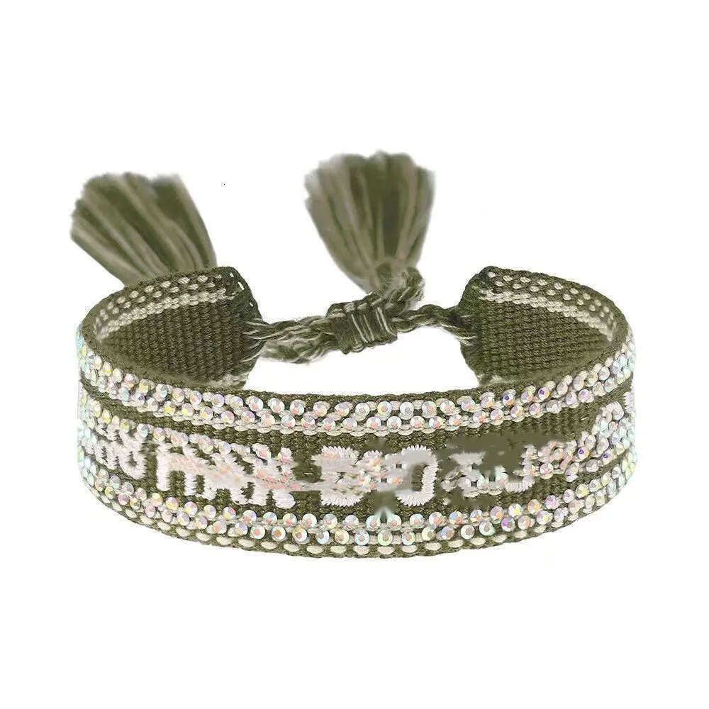 Customized high-value antique style retro wave hot stamping hand woven letter bracelet with rhinestones and trendy tassels 66