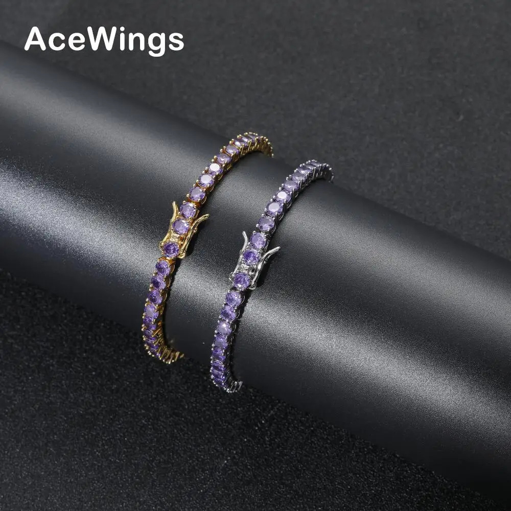 Purple Zircon Fashion 4mm 7inch 8inch Brass tennis Bracelet Hip Hop Iced Out female Jewelry CZ Bracelet BB204 250408