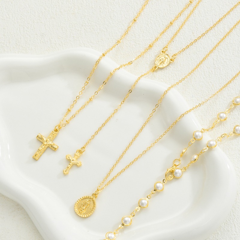 Designer Jewellery High Quality Pearl Cross Pendant Necklace Collection Gift for All Occasions Textured Elegant Accessory