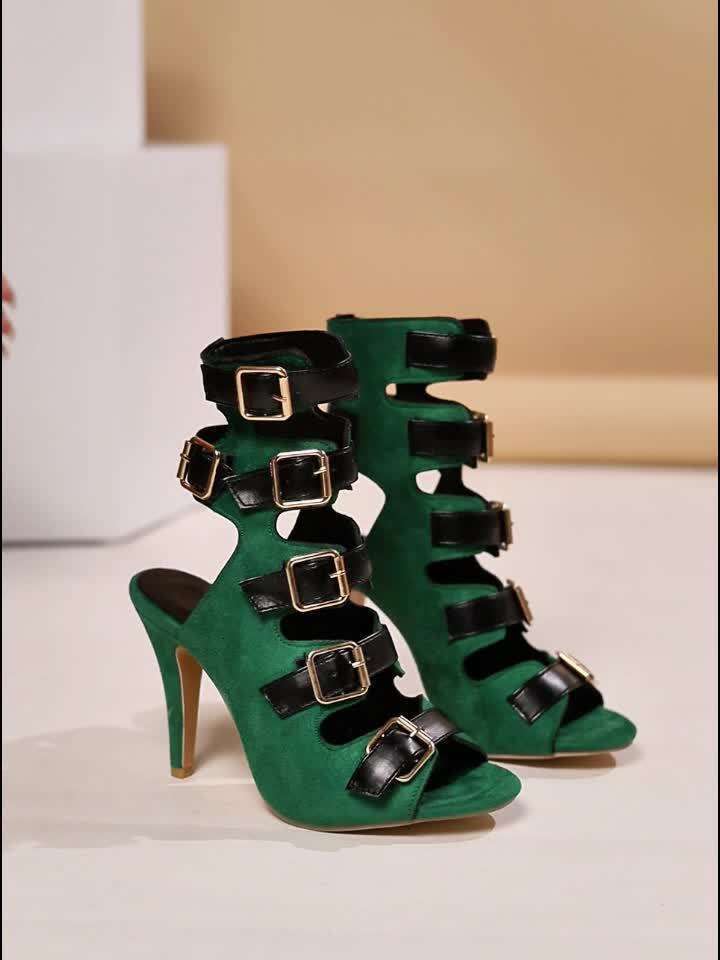 Chic Summer Stiletto Sandals For Women - Fashionable Peep Toe With Buckle Straps, Breathable Hollow-Out Design, Versatile High Heel Roman Style, 2024,