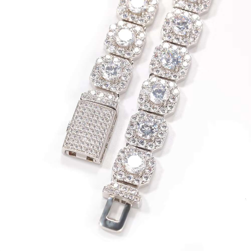2024 Hot Sale Trendy Fashion 12.5mm Square Tennis Chain Iced Out Bling HipHop Necklace Silver for Gift