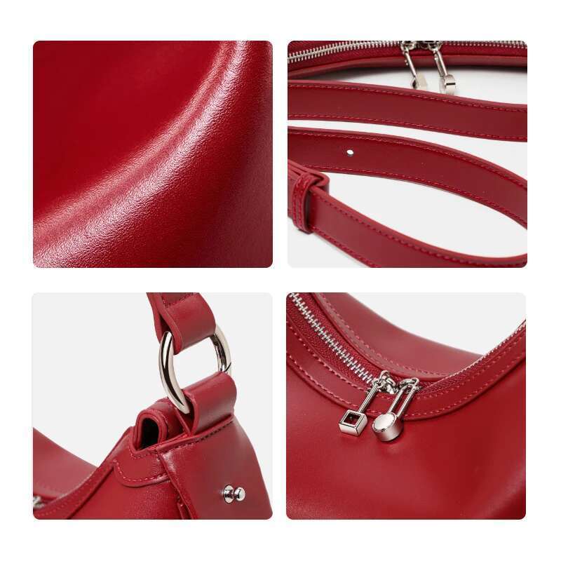 Genuine Crescent Hand-Held Large Capacity Glossy Soft Leather Cross-Body Half-Round Saddle Horn Moon Bag
