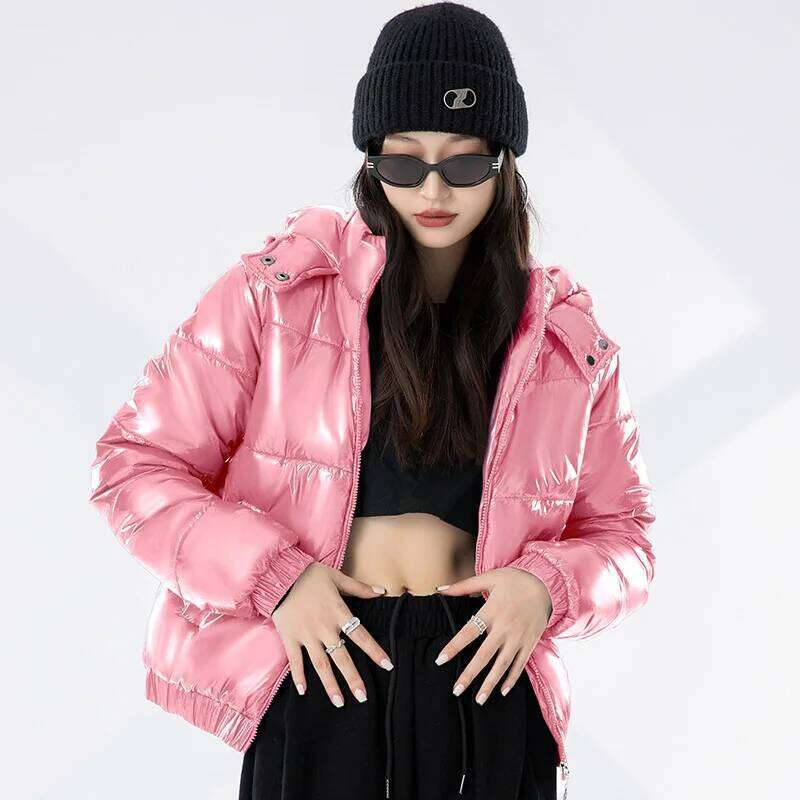 Women's Winter New Bright Face Cotton Padded Jacket Korean Version Fashionable Female Thickened Warm Versatile Hooded Coat